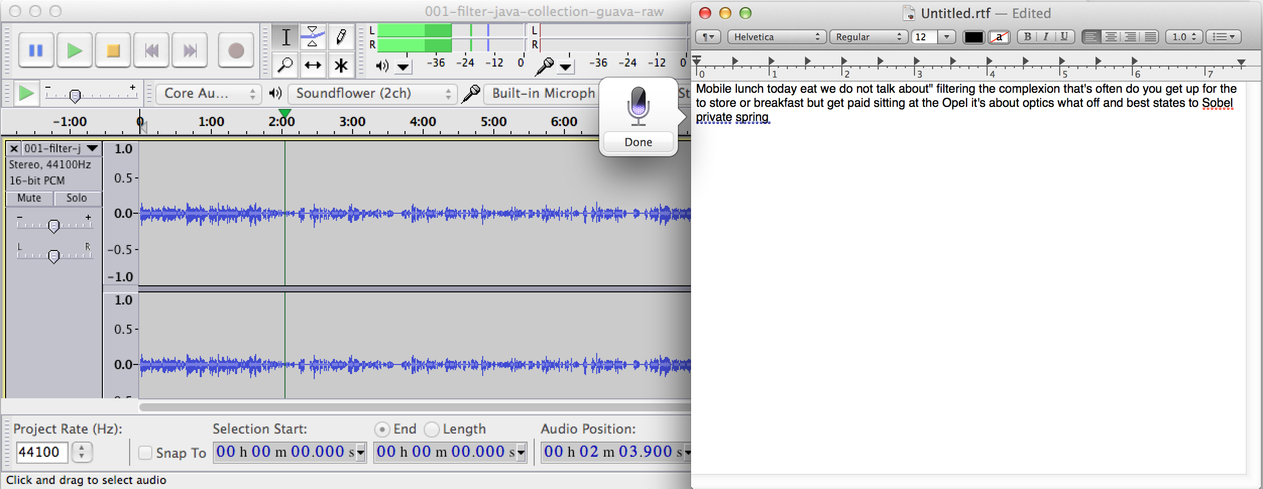 Audacity sunflower dictation